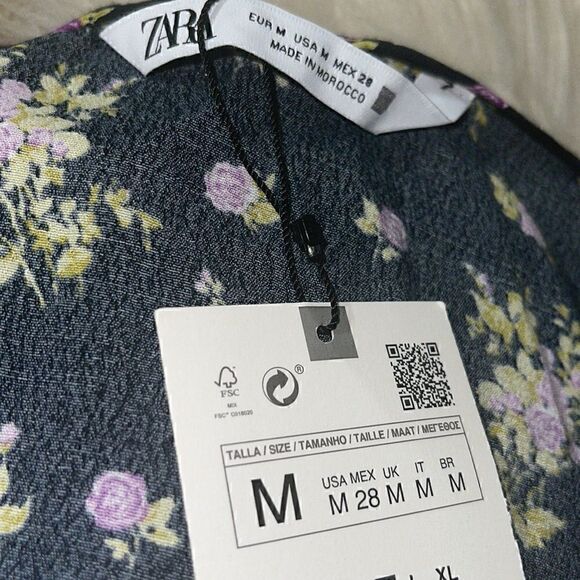 Zara Top Womens Size Medium Cropped Floral print Boho V Neck Blouse NWT - Picture 7 of 7